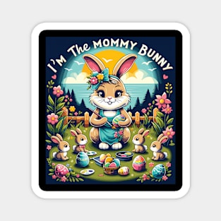 Adorable Mommy Bunny and Babies Springtime Love Design Magnet