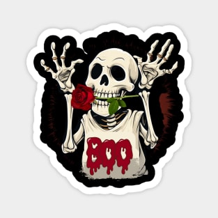 Funny Halloween Skeleton With a Red Rose In Its Mouth Magnet
