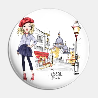 Fashion girl in Paris Pin