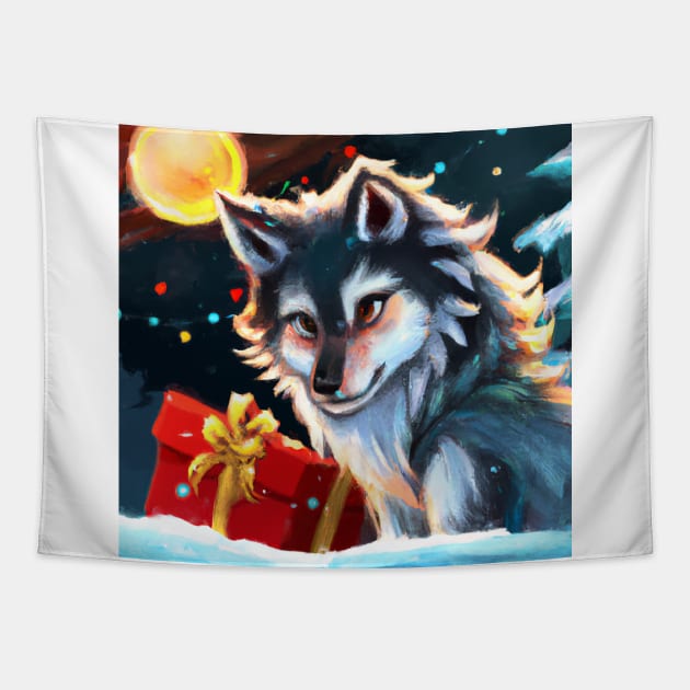 Cute Alpha Wolf Drawing Tapestry by Play Zoo