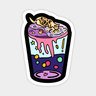 Aesthetic Cat Drinking Boba Milk on Aesthetic Land - Blue Magnet