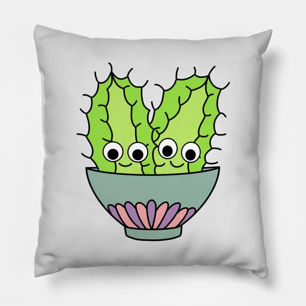 Cute Cactus Design #245: Prickly Pear Cacti In Dainty Bowl Pillow by DreamCactus