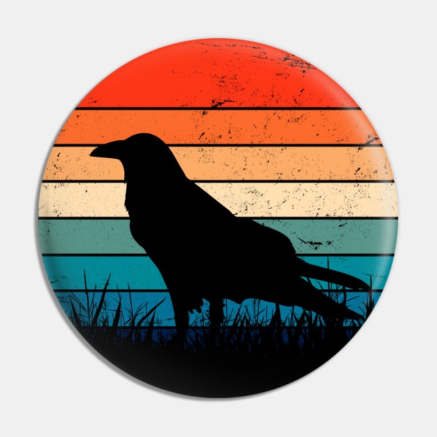 Raven Lover Silhouette Retro Sunset Art Pin by ShopBuzz