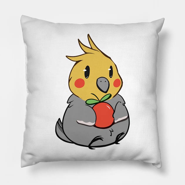 Cute Cockatiel Snacking on Fresh Apple Pillow by JaychelDesigns