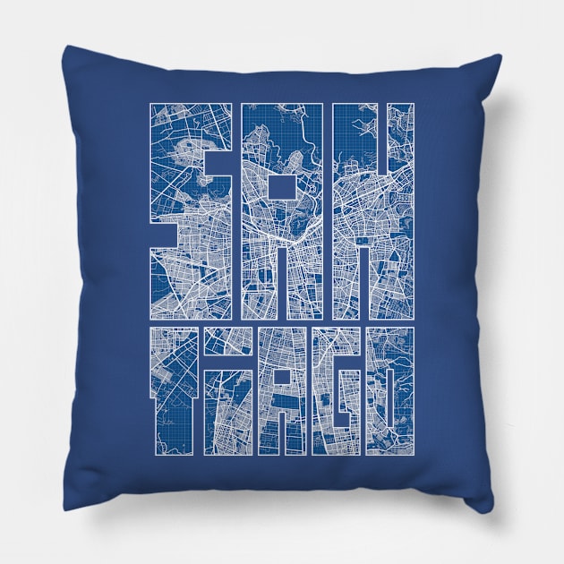 Santiago, Chile City Map Typography - Blueprint Pillow by deMAP Studio