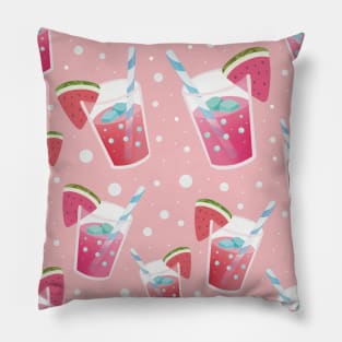 Watermelon Juice with a Pink bubble background. Pillow