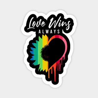 Love Always Wins Rainbow Sunflower Heart Melting - Lgbt Magnet