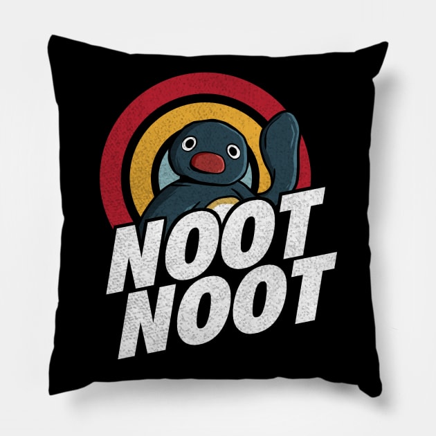 Noot Noot Funny Penguin Meme Vintage Rainbow Distressed Pillow by A Comic Wizard