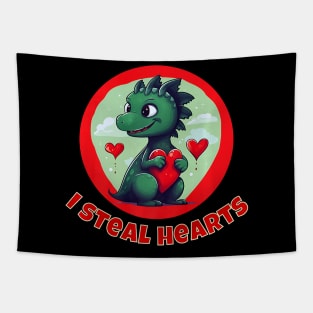 Kids  Dinosaur I steal hearts  Boys valentines day dino Premium Tapestry