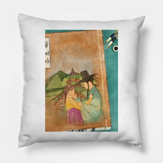 Korean traditional book with couple Pillow by Giullia - Yeppeunyeppeun Art