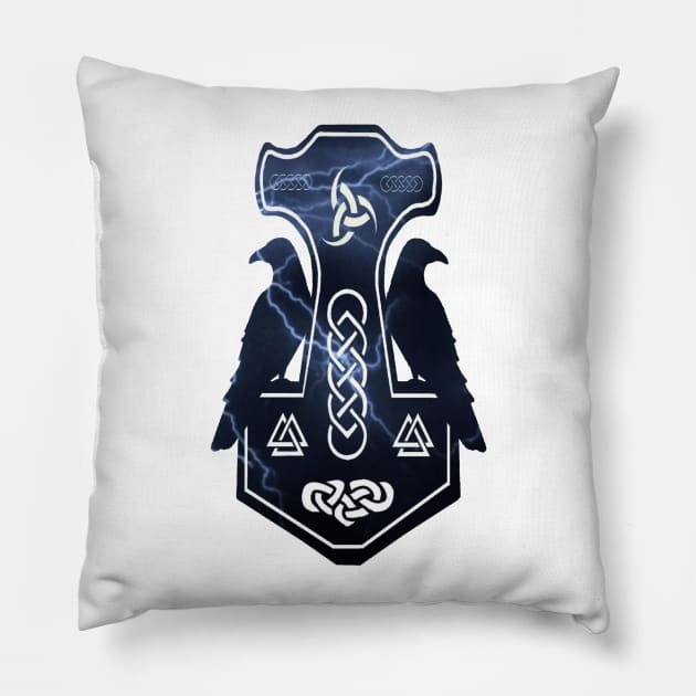 Lightning Bolt Thor's Hammer Pillow by imphavok