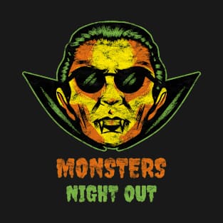 Distressed Retro 90s Monsters Night Out dracula halloween T-Shirt