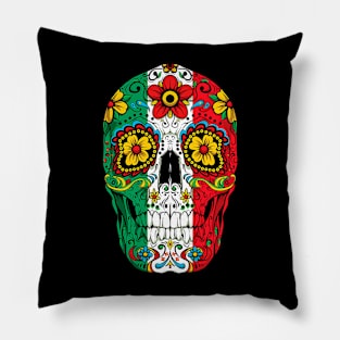 Day Of The Dead Sugar Skull Cinco de Mayo Women Mexican Flag Pillow