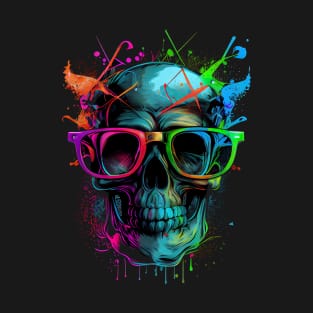 Colorful Skull With Glasses Cool Skeleton Graphic T-Shirt