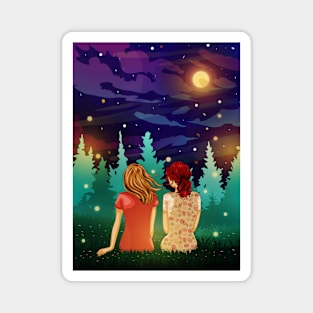 Friends sitting in colorful nature Magnet