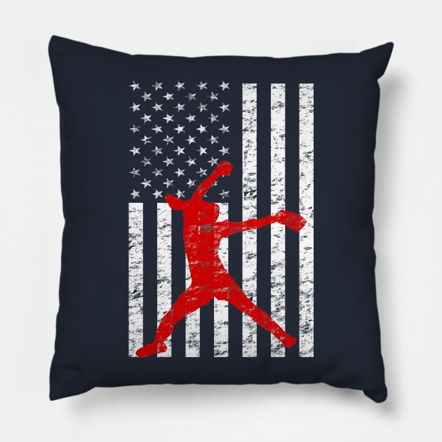 Softball Pitching American Flag Fastpitch Softball Pitcher Pillow by TeeCreations