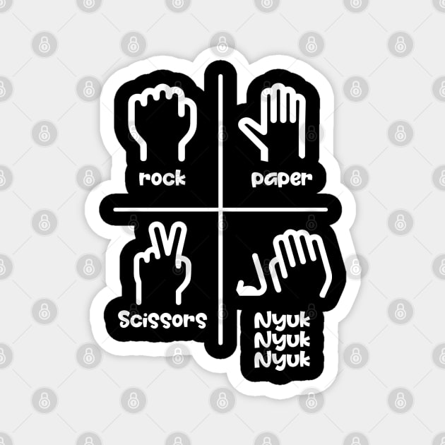 Rock Paper Scissors Nyuk Nyuk Nyuk Magnet by Cosmic Art