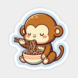 cute monkey eat a bowl of ramen. Magnet