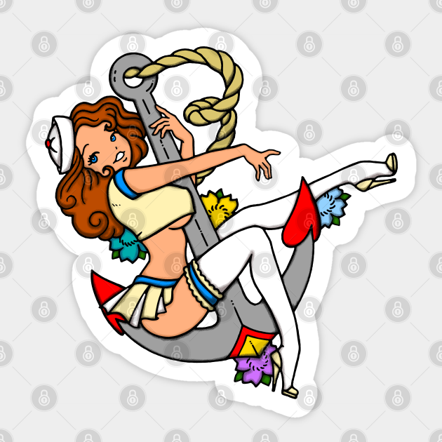 Colourful, Retro Tattoo Inspired Design for People who Love the Sea and Old School Tattoos - Pin Up Girl - Sticker | TeePublic Colourful, Retro Tattoo Inspired Design for People who Love the Sea and Old School Tattoos - Pin Up Girl - Sticker | TeePublic