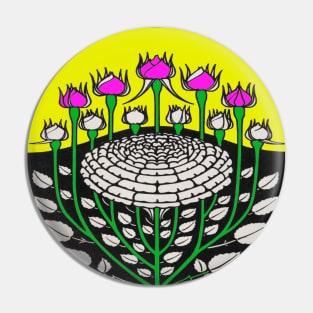 Art nouveau rose buds yellow background Pin