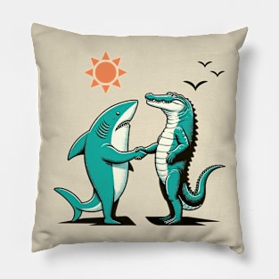 A shark and an alligator shaking hands Pillow