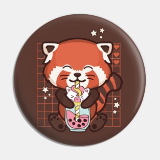 Cute Kawaii Red Panda Unicorn Boba Tea Pin