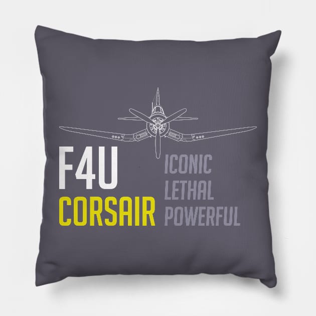 F4U Corsair: Iconic-Lethal-Powerful Pillow by Blue Gingko Designs LLC