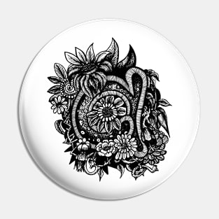 Floral A in Black and White Pin