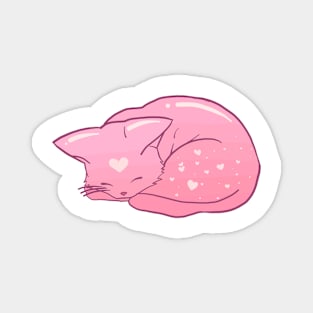 Sleeping Kitty - Pink Hearts Magnet