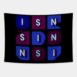 Sin - white letters in blue and red boxes, frame in the form of a capital letter "J" Tapestry