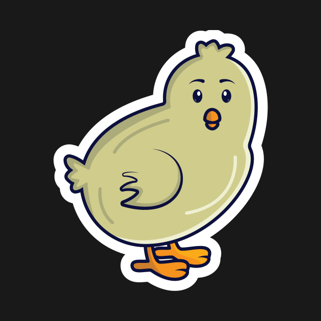 Cute Cartoon Baby Chicken Sticker vector illustration. Animal nature icon concept. Funny yellow chicks in simple kawaii sticker style vector design with shadow. by AlviStudio