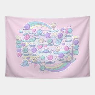 Cute sassy love hearts on clouds in kawaii style Tapestry