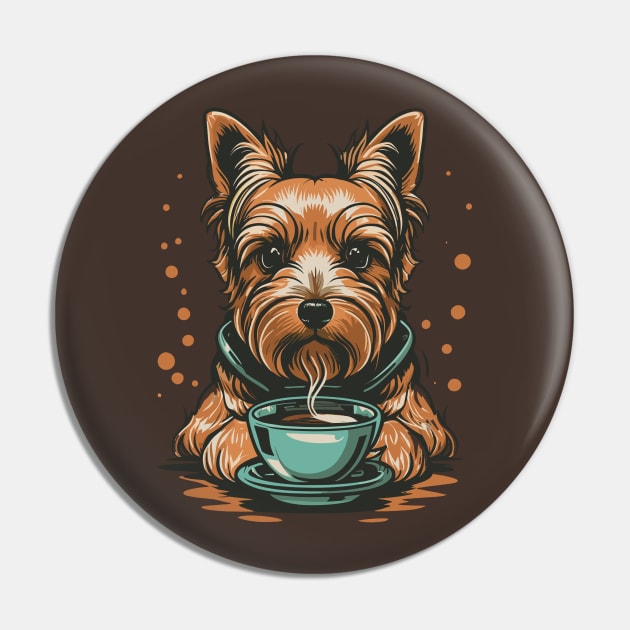 Yorkshire Terrier Drinking Coffee Pin by Graceful Designs