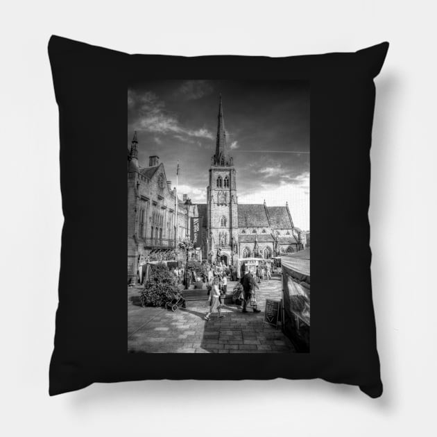 Durham City Centre Black And White Pillow by tommysphotos