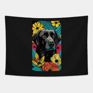 Black Labrador Retriever Dog Vibrant Tropical Flower Tall Retro Vintage Digital Pop Art Portrait Tapestry