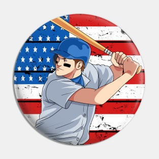 Baseball Player Home run Hitter American Flag Pin