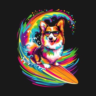 Corgi Dog Surfing Sunglasses Pop Art T-Shirt