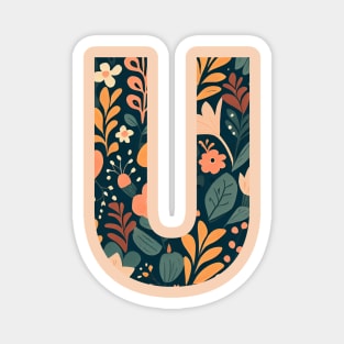 Whimsical Floral Letter U Magnet