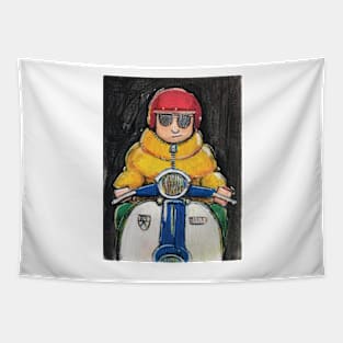 Retro Scooter, Classic Scooter, Scooterist, Scootering, Scooter Rider, Mod Art Tapestry