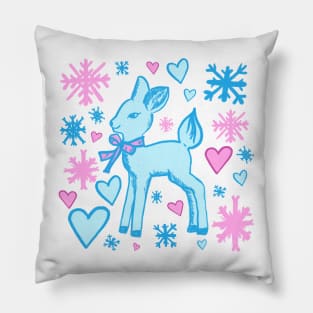 Cute Fawn in Baby Blue and Pastel Pink Pillow