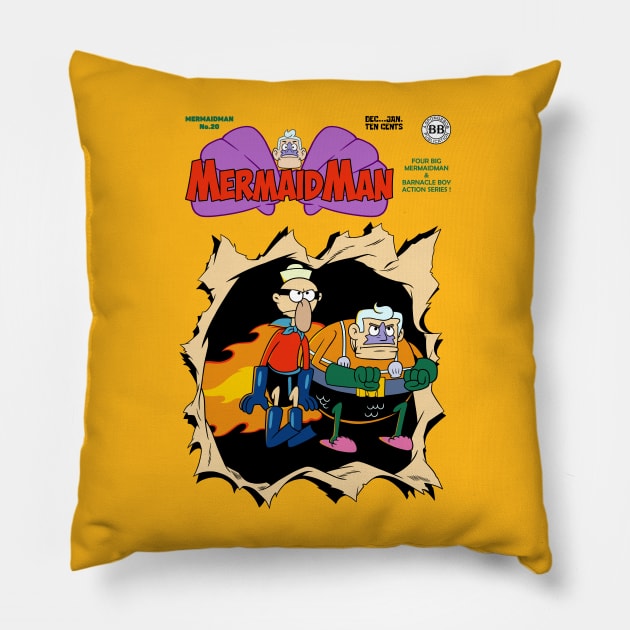 Mermaid Man and Barnacle Boy Comic Pillow by svthyp