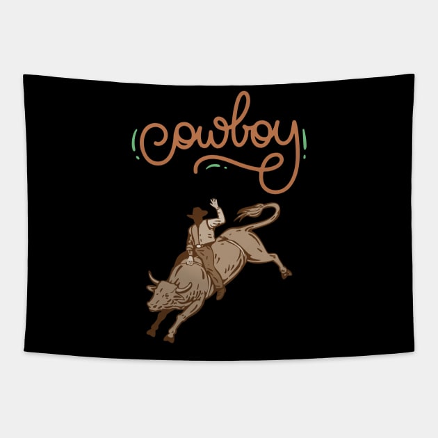 bull rider cowboy Tapestry by D's Tee's