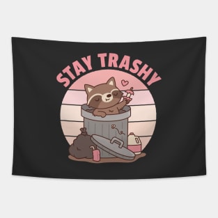 Cute Raccoon In Garbage Can, Stay Trashy Funny Tapestry