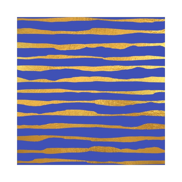 Indigo Blue Gold colored abstract lines pattern by jodotodesign