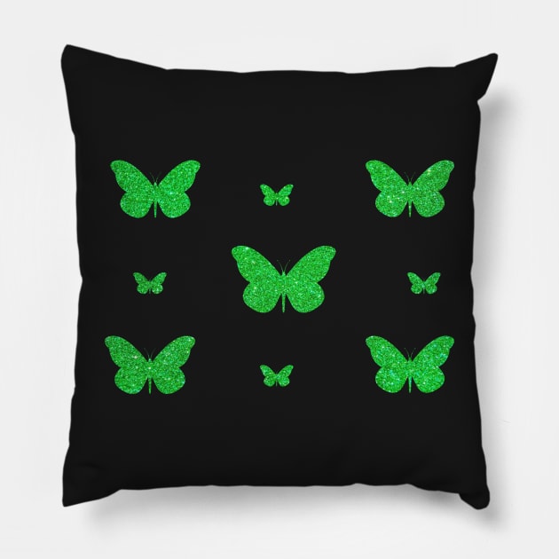 Green Faux Glitter Butterflies Pillow by Felicity-K
