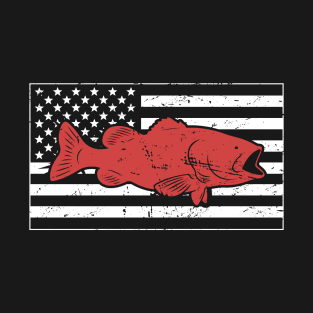 Retro American Flag & Bass Fishing T-Shirt