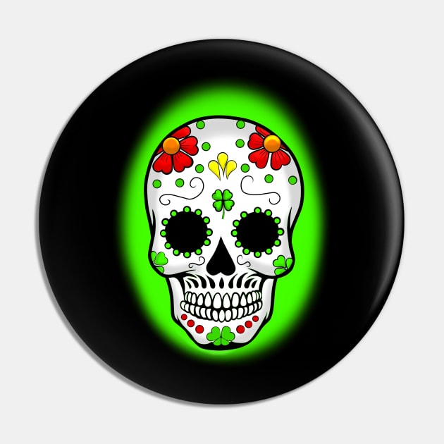 Shamrock sugar skull Pin by Art by Eric William.s