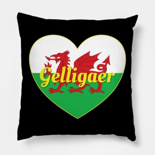 Gelligaer Wales UK Wales Flag Heart Pillow