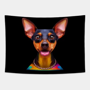 Adorable Miniature Pinscher Portrait Painting Tapestry