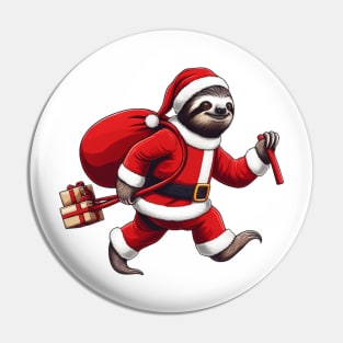 Festive Sloth Santa Christmas Xmas Holiday Funny Pin